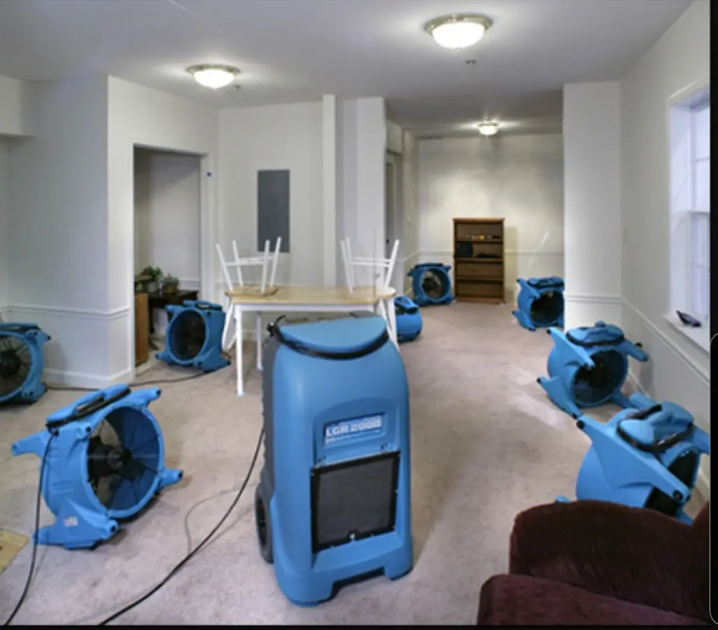 Air movers and dehumidifier setup for Water Damage Restoration in Hopewell